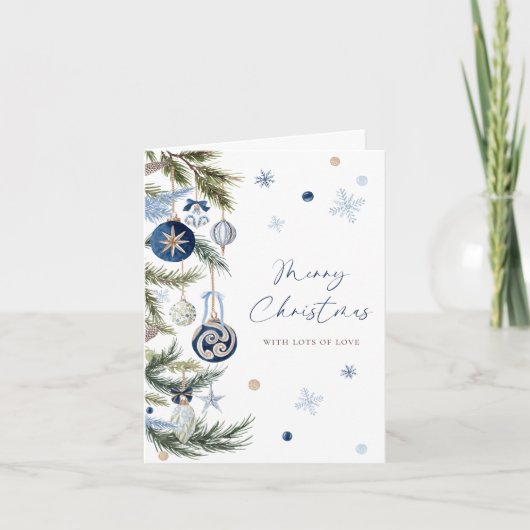 Elegante Waterverf Blue Christmas Ornament Foto Feestdagen Kaart (Voorkant)