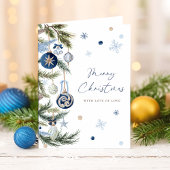 Elegante Waterverf Blue Christmas Ornament Foto Feestdagen Kaart