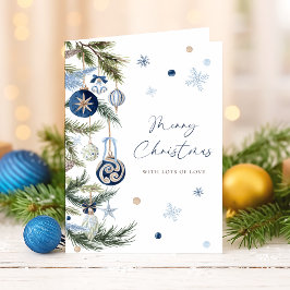 Elegante Waterverf Blue Christmas Ornament Foto Feestdagen Kaart