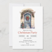 Elegante Waterverf Blue Door Kerstfeest Kaart (Voorkant)