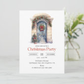 Elegante Waterverf Blue Door Kerstfeest Kaart (Staand voorkant)