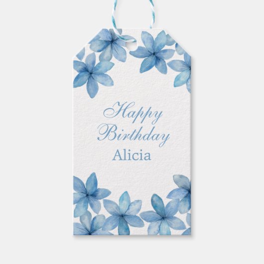 Elegante Waterverf Blue Flower Alle leeftijden Ver Cadeaulabel (Voorkant)