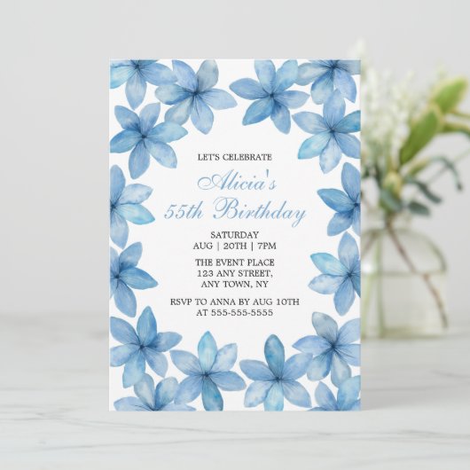 Elegante Waterverf Blue Flower Alle leeftijden Ver Kaart (Staand voorkant)