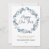 Elegante Waterverf Blue Greenery Krans Foto Feestdagenkaart (Voorkant)