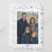 Elegante Waterverf Blue Greenery Krans Foto Feestdagenkaart (Achterkant)