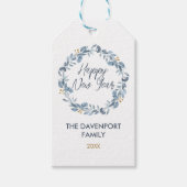 Elegante Waterverf Blue Greenery krans vakantie Cadeaulabel (Voorkant)