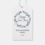 Elegante Waterverf Blue Greenery krans vakantie Cadeaulabel (Achterkant)