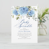 Elegante Waterverf Blue Hydrangea Baby Sprinkle Kaart (Staand voorkant)