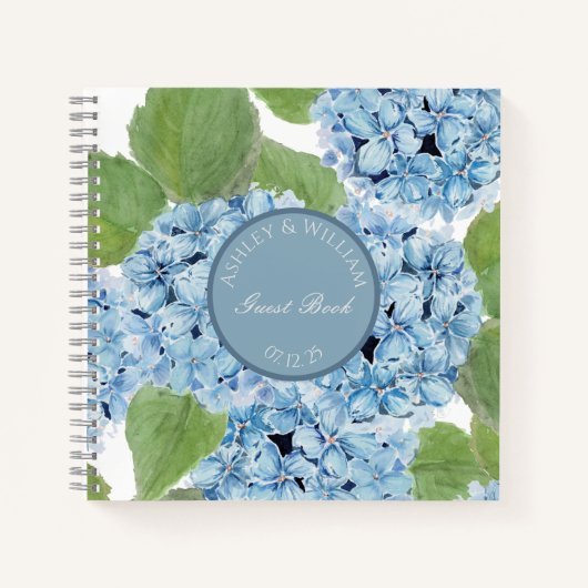 Elegante Waterverf Blue Hydrangea bruiloft gast Notitieboek (Voorkant)