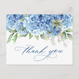 Elegante Waterverf Blue Hydrangea Eenvoudig dank u Briefkaart