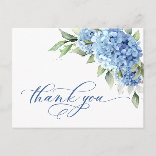 Elegante Waterverf Blue Hydrangea Eenvoudig dank u Briefkaart (Voorkant)
