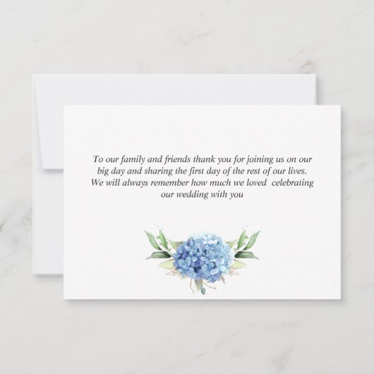 Elegante Waterverf Blue Hydrangea Flower Bedankt (Achterkant)