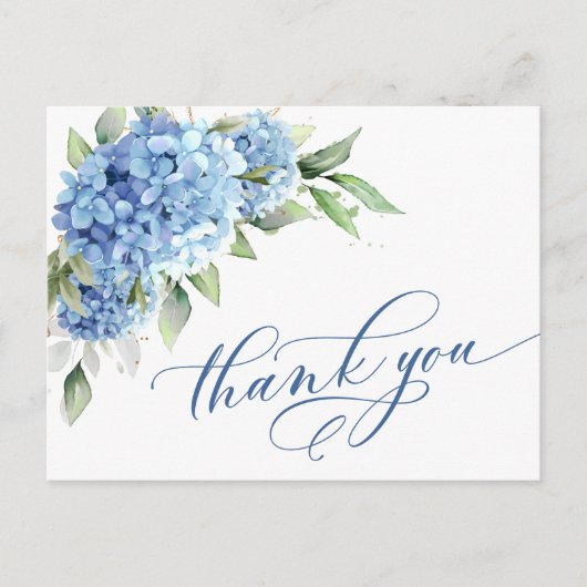 Elegante Waterverf Blue Hydrangea Flower Bedankt Briefkaart (Voorkant)
