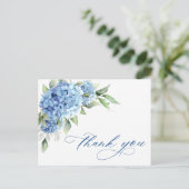 Elegante Waterverf Blue Hydrangea Flower Bedankt Briefkaart (Staand voorkant)