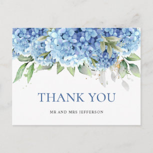 Elegante Waterverf Blue Hydrangea Flower Bedankt Briefkaart