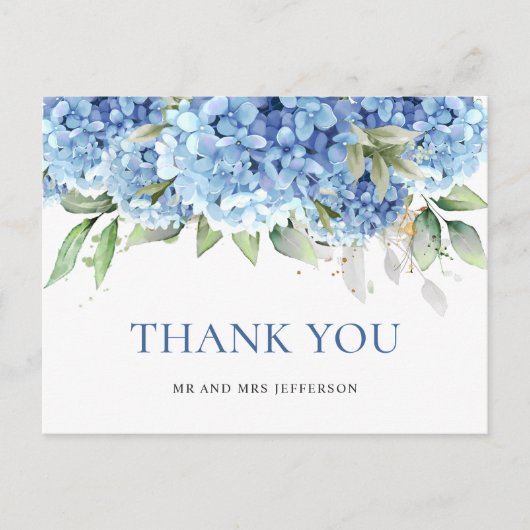Elegante Waterverf Blue Hydrangea Flower Bedankt Briefkaart (Voorkant)