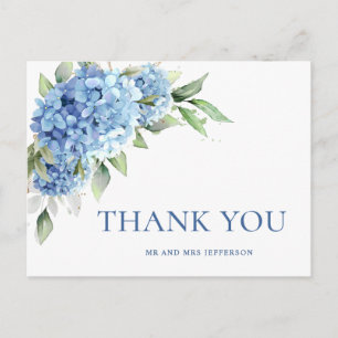 Elegante Waterverf Blue Hydrangea Flower Bedankt Briefkaart