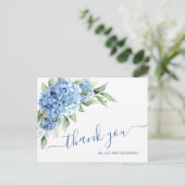Elegante Waterverf Blue Hydrangea Flower Bedankt Briefkaart (Staand voorkant)