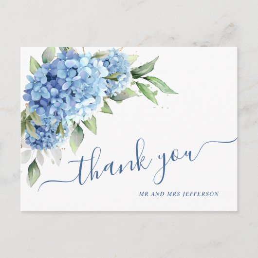 Elegante Waterverf Blue Hydrangea Flower Bedankt Briefkaart (Voorkant)