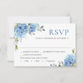 Elegante Waterverf Blue Hydrangea Flowers Bruiloft RSVP Kaartje (Voorkant)