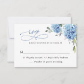 Elegante Waterverf Blue Hydrangea Flowers Bruiloft RSVP Kaartje (Voorkant)