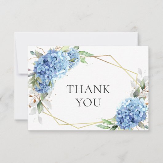 Elegante Waterverf Blue Hydrangea Flowers Eenvoudi Bedankkaart (Voorkant)