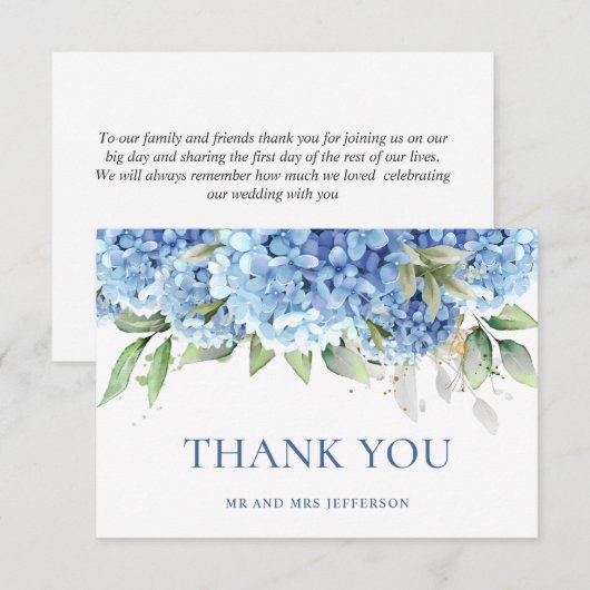 Elegante Waterverf Blue Hydrangea Flowers Eenvoudi Bedankkaart (Voorkant / Achterkant)