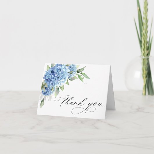 Elegante Waterverf Blue Hydrangea Flowers Eenvoudi Bedankkaart (Voorkant)