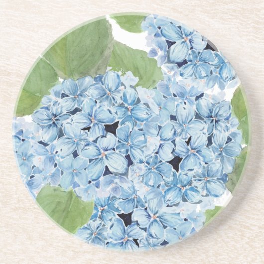 Elegante Waterverf Blue Hydrangea Zandsteen Onderzetter (Voorkant)