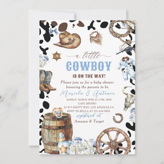 Elegante Waterverf Blue Little Cowboy Baby shower Kaart (Voorkant)