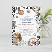 Elegante Waterverf Blue Little Cowboy Baby shower Kaart (Staand voorkant)