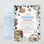 Elegante Waterverf Blue Little Cowboy Baby shower Kaart (Voorkant / Achterkant)