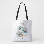 Elegante Waterverf Blue Poppies Monogram Naam Tote Bag (Voorkant)