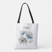 Elegante Waterverf Blue Poppies Monogram Naam Tote Bag (Achterkant)