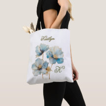 Elegante Waterverf Blue Poppies Monogram Naam