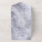 Elegante Waterverf Blue Silver Glitter All In One Uitnodiging (Buitenkant)