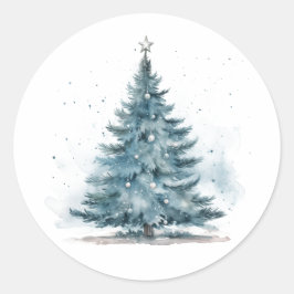 Elegante Waterverf Blue Silver Winter Wonderland Ronde Sticker