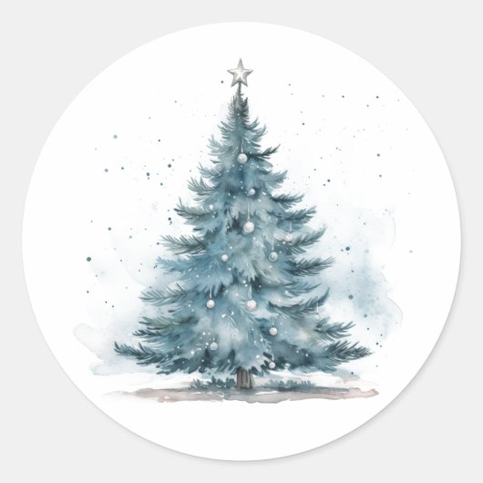 Elegante Waterverf Blue Silver Winter Wonderland Ronde Sticker (Voorkant)