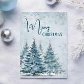 Elegante Waterverf Blue Tree Snowflake Christmas Feestdagenkaart