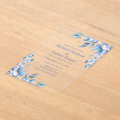 Elegante waterverf Blue Winter Greenery Wedding Acryl Uitnodigingen (Laagn)