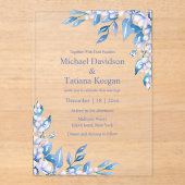 Elegante waterverf Blue Winter Greenery Wedding Acryl Uitnodigingen (Voorkant)