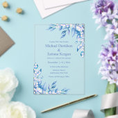 Elegante waterverf Blue Winter Greenery Wedding Acryl Uitnodigingen (Insitu (Huwelijk))