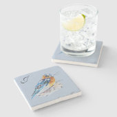 Elegante Waterverf Bluebird Monogram Stenen Onderzetter (Zijkant)