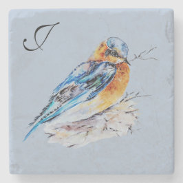 Elegante Waterverf Bluebird Monogram Stenen Onderzetter