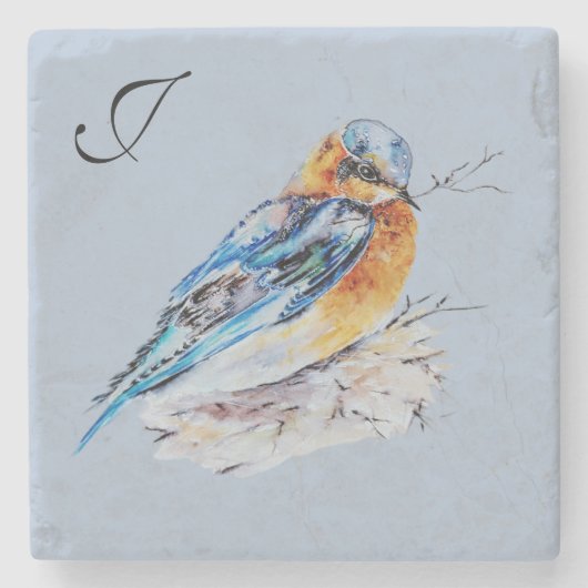 Elegante Waterverf Bluebird Monogram Stenen Onderzetter (Voorkant)