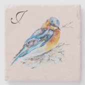 Elegante Waterverf Bluebird Monogram Stenen Onderzetter (Voorkant)