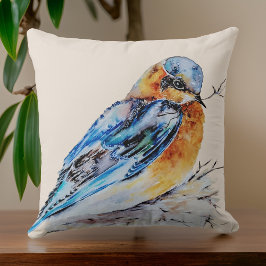 Elegante Waterverf Bluebird Natuur Kussen