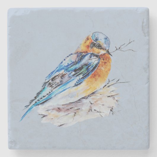 Elegante Waterverf Bluebird Natuur Stenen Onderzetter (Voorkant)