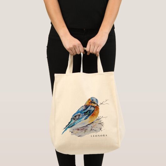 Elegante Waterverf Bluebird Personaliseren Tote Bag (Voorkant (product))