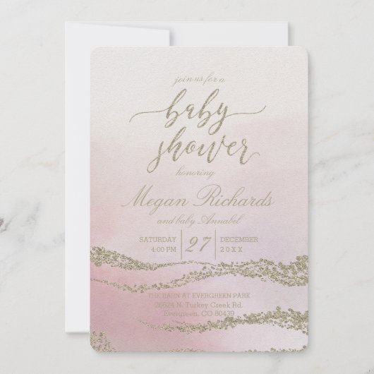 Elegante Waterverf Blush Baby shower Invitation Kaart (Voorkant)